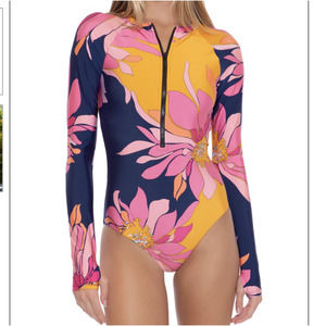 New! Trina Turk BREEZE PADDLE SUIT Swim Rash Guard | Small | Navy Pop Floral
